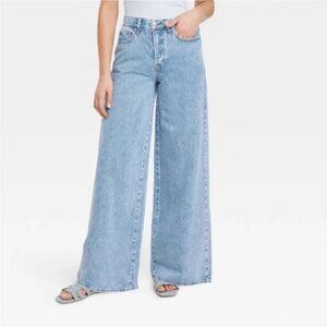 Universal Thread Super Wide Leg Jeans 4 Womens Target Cotton Light Wash Blue NEW